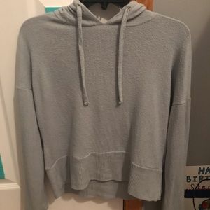 Grey Blue Hooded Long Sleeve Sweater